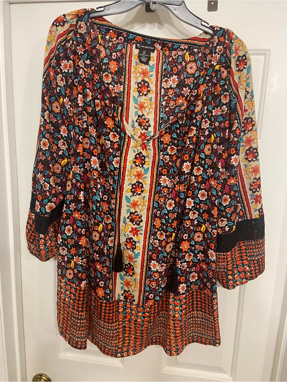 new directions 3x Floral Boho Tunic Shirt Flowy
